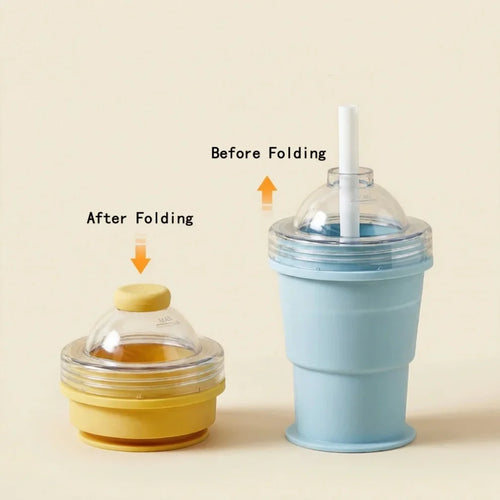 2PCS Silicone Folding Straw Cup With Ice Cube Maker Summer Collapsible Travel Cup Silicone Bottle Built-in Ice Ball Mold  2in1