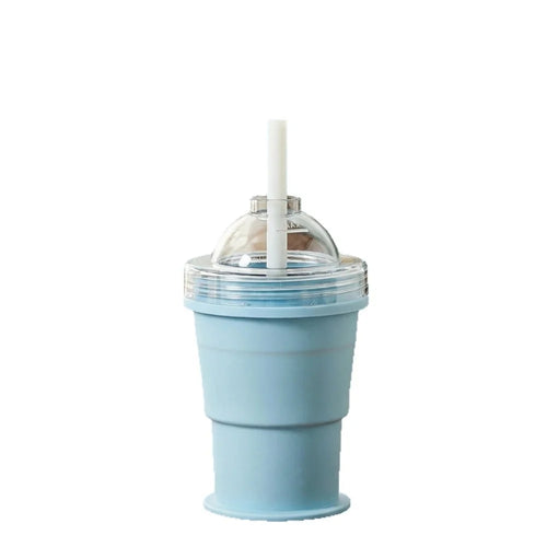3PCS Silicone Folding Straw Cup With Ice Cube Maker Summer Collapsible Travel Cup Silicone Bottle Built-in Ice Ball Mold 2in1
