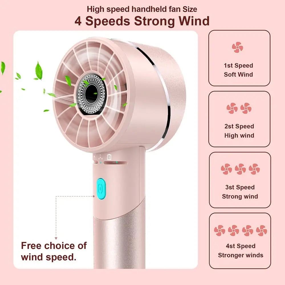 Mini Handheld Fan with 4 Speeds, Rechargeable Portable Turbo Fan for Travel Office Outdoor, Up to 16H Runtime