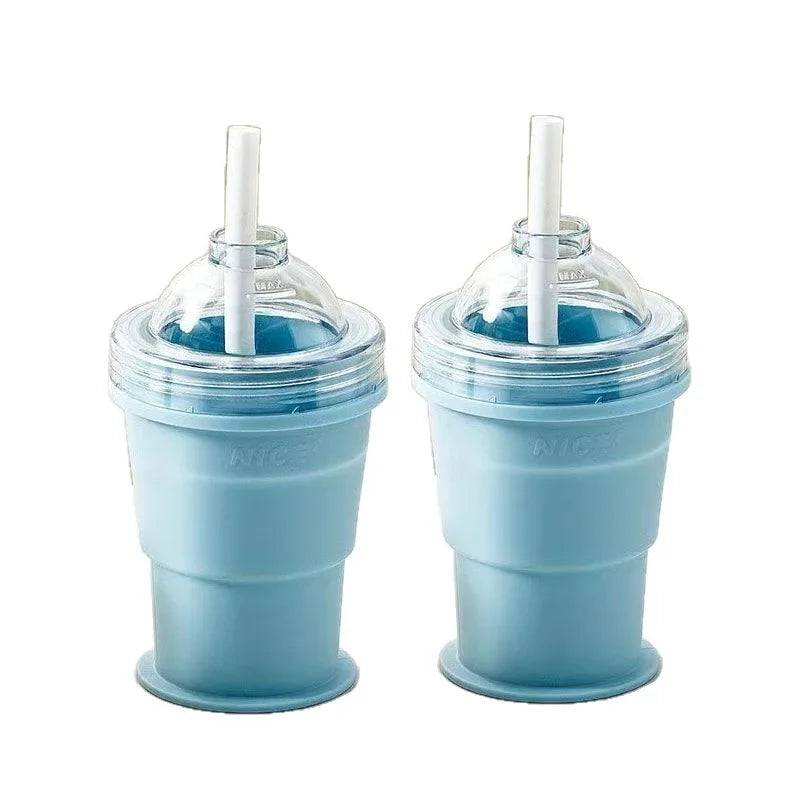 2-in-1 Portable Silicone Ice Ball Maker Cup Foldable Leak-Proof Travel Mug Kitchen Tools for Juice & Cocktails Summer Essential