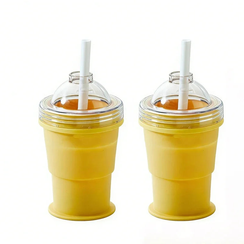 2-in-1 Portable Silicone Ice Ball Maker Cup Foldable Leak-Proof Travel Mug Kitchen Tools for Juice & Cocktails Summer Essential