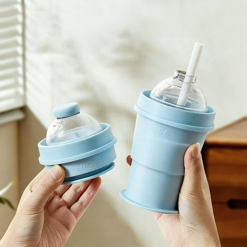2-in-1 Portable Silicone Ice Ball Maker Cup Foldable Leak-Proof Travel Mug Kitchen Tools for Juice & Cocktails Summer Essential