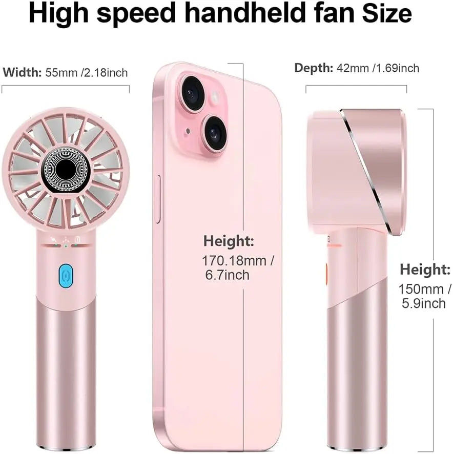 Mini Handheld Fan with 4 Speeds, Rechargeable Portable Turbo Fan for Travel Office Outdoor, Up to 16H Runtime
