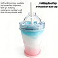 Portable silicone folding cup with straw, food-grade foldable travel cup, two-in-one ice ball cup, suitable for summer outdoor a