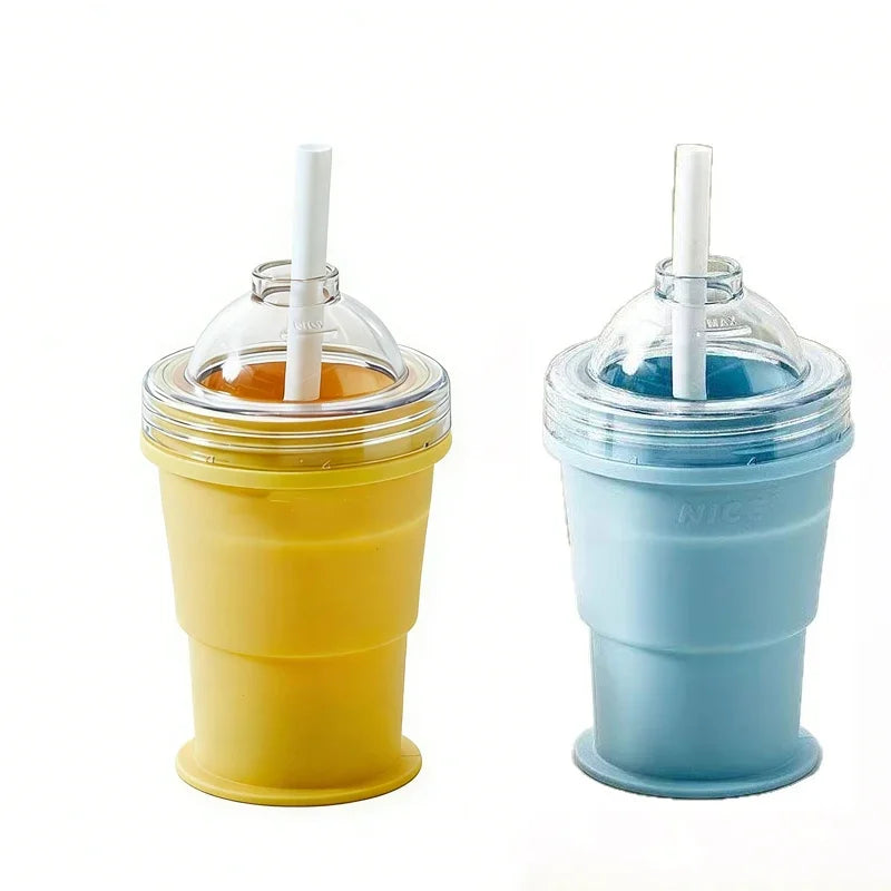 2-in-1 Portable Silicone Ice Ball Maker Cup Foldable Leak-Proof Travel Mug Kitchen Tools for Juice & Cocktails Summer Essential