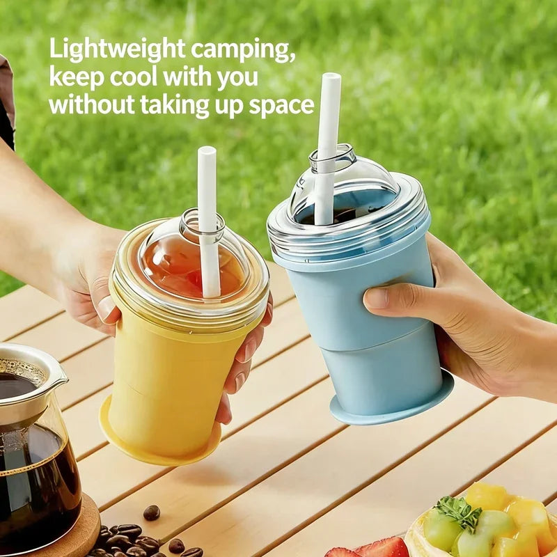 2-in-1 Portable Silicone Ice Ball Maker Cup Foldable Leak-Proof Travel Mug Kitchen Tools for Juice & Cocktails Summer Essential