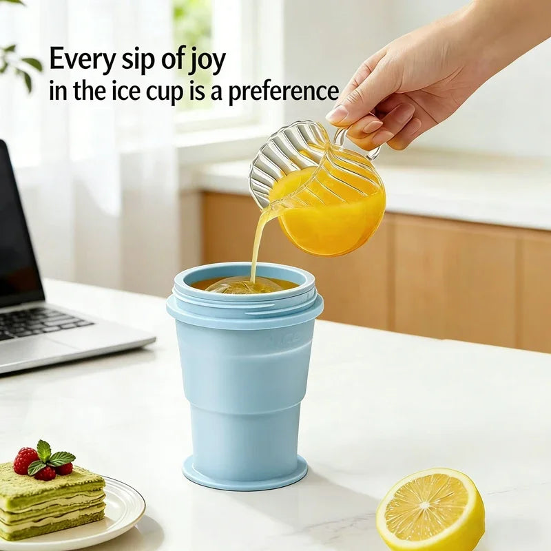 2-in-1 Portable Silicone Ice Ball Maker Cup Foldable Leak-Proof Travel Mug Kitchen Tools for Juice & Cocktails Summer Essential