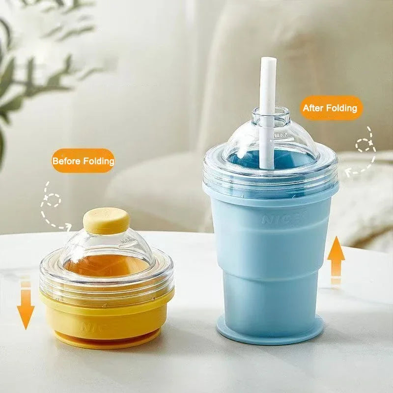 2-in-1 Portable Silicone Ice Ball Maker Cup Foldable Leak-Proof Travel Mug Kitchen Tools for Juice & Cocktails Summer Essential