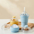 3PCS Silicone Folding Straw Cup With Ice Cube Maker Summer Collapsible Travel Cup Silicone Bottle Built-in Ice Ball Mold 2in1