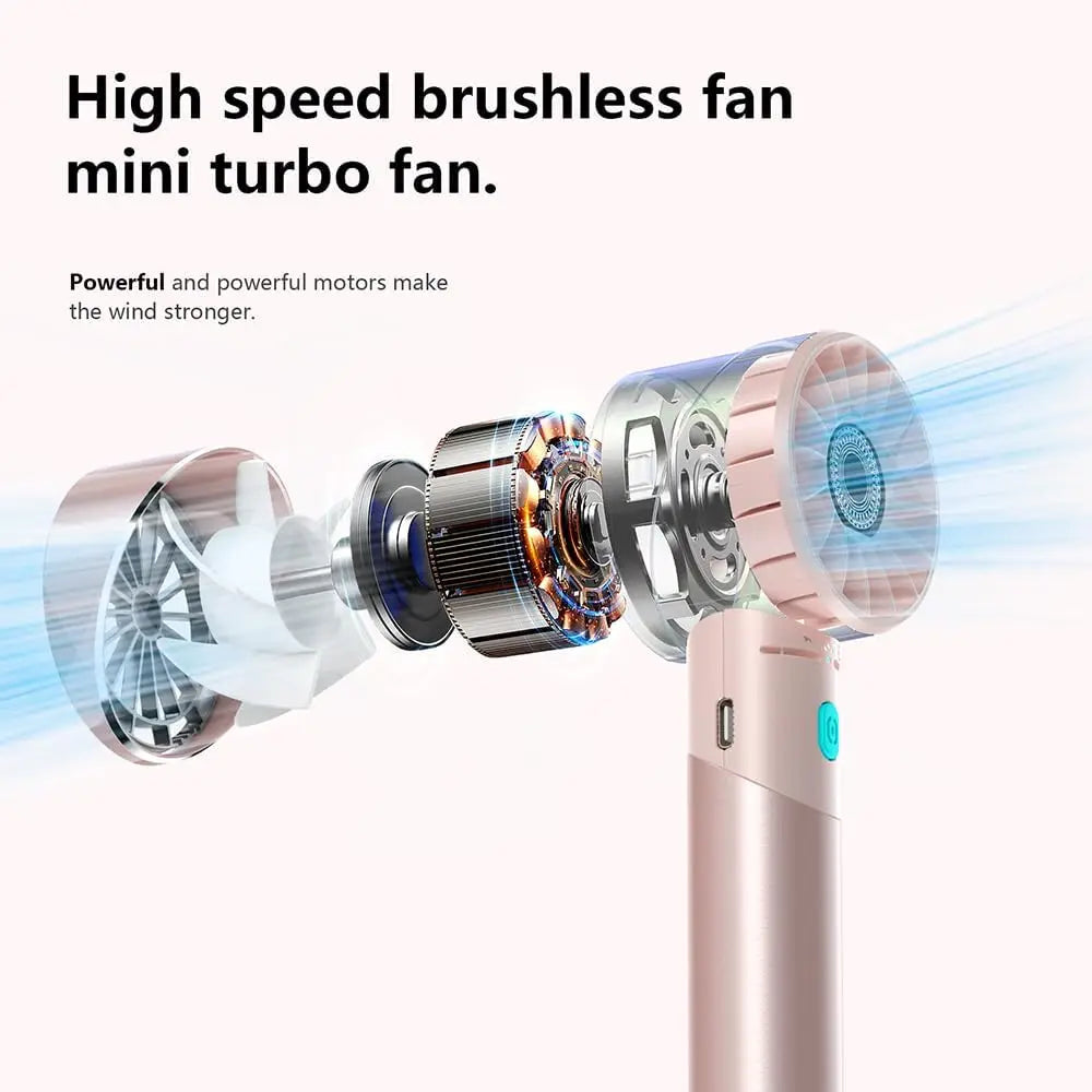 Mini Handheld Fan with 4 Speeds, Rechargeable Portable Turbo Fan for Travel Office Outdoor, Up to 16H Runtime