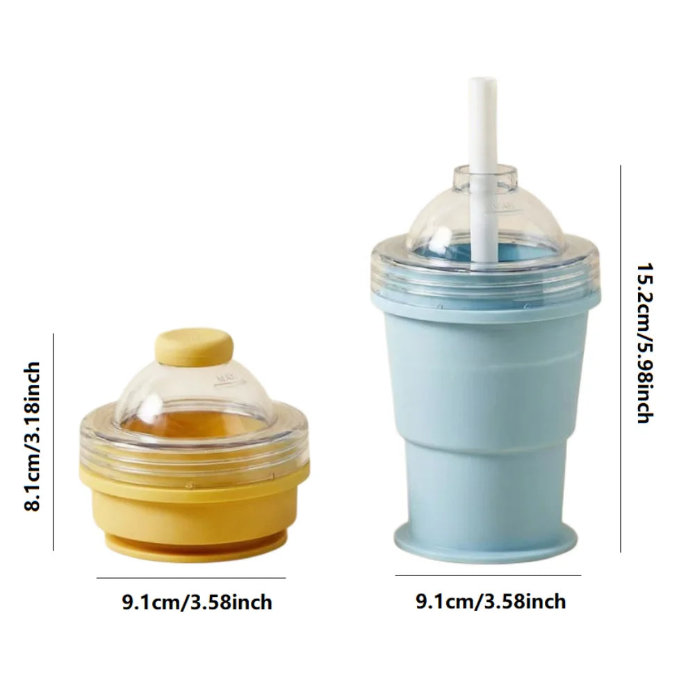 Portable silicone folding cup with straw, food-grade foldable travel cup, two-in-one ice ball cup, suitable for summer outdoor a